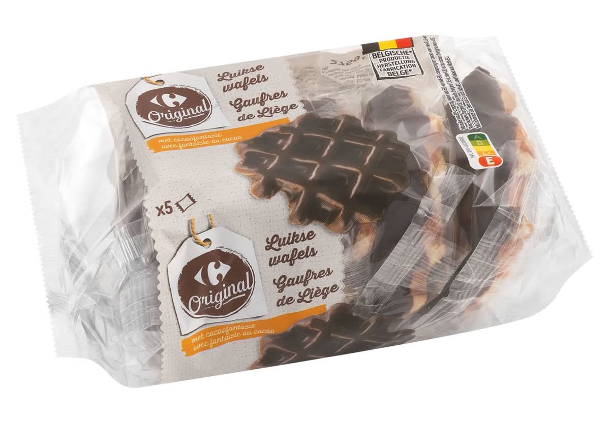 Carrefour Original Gaufres de Liège avec Fantaisie au Cacao 5 x 55 g
