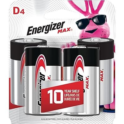 Energizer Max D Alkaline Battery, 4/Pack (E95BP-4)