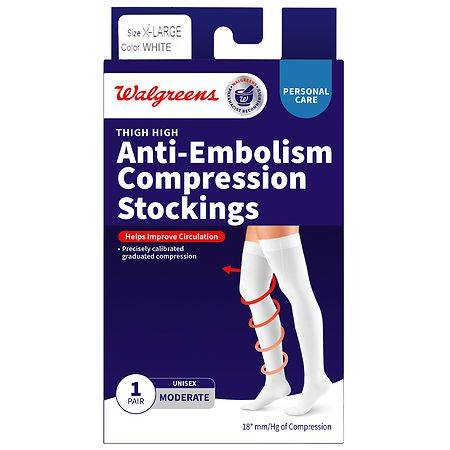 Walgreens Anti-Embolism Compression Stockings, Thigh High (white)