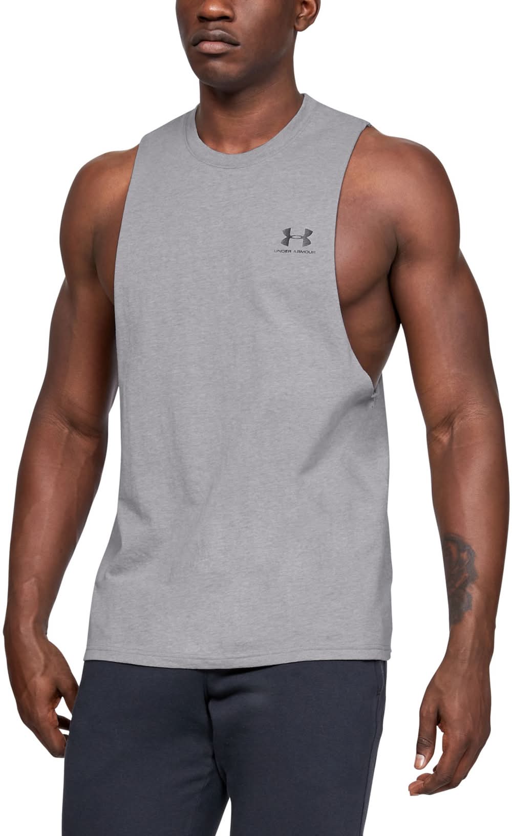 Under Armour Men's Left Chest Cut Off Tank Top (Steel Light Heather/Steel, M)