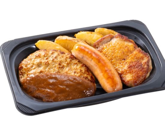 (おかず)ミックスグリル(ハンバーグ＆ジャンボフランク＆炭焼き風チキングリル)