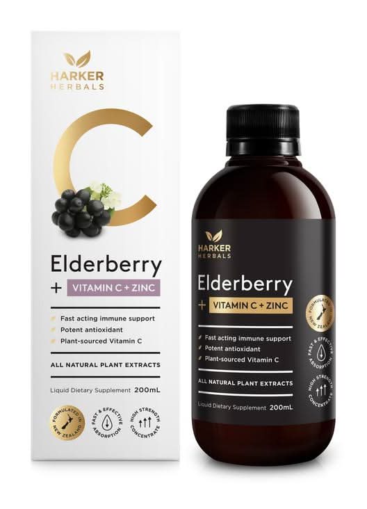 Harker Herbals Elderberry + Vitamin C + Zinc Liquid 200ml