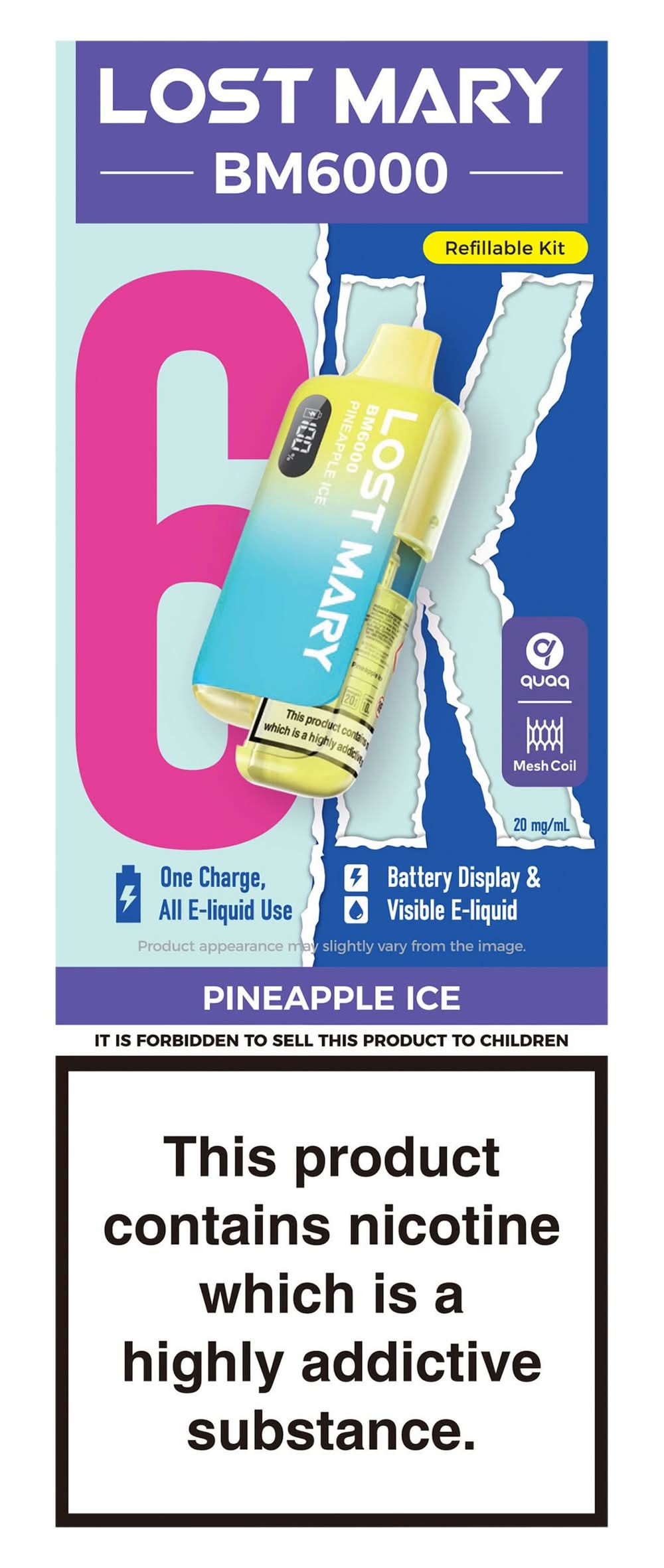 LOST MARY 93g PINEAPPLE ICE 6000 REFILLED KIT