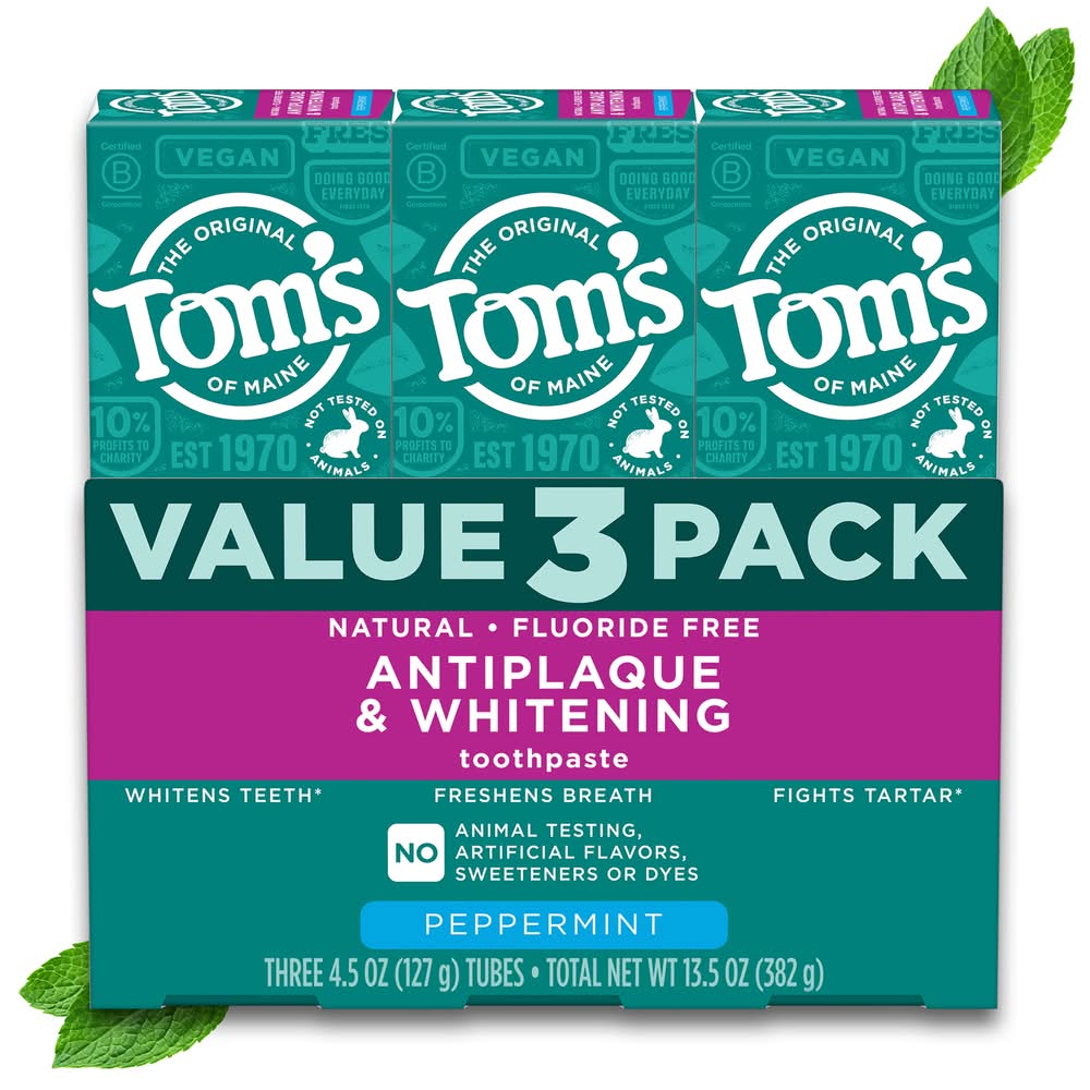 Tom's of Maine Antiplaque and Whitening Toothpaste (4.5 oz, 3 ct)
