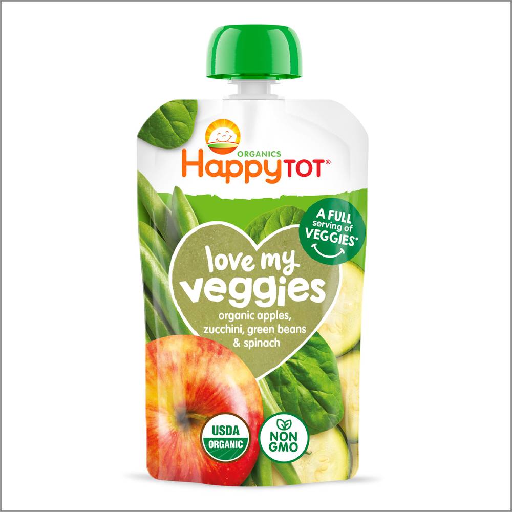 Happy Tot Organics Love My Veggies Stage 4 Organic Pouch Unit, Apples, Zucchini, Green Beans & Spinach (4.22 oz)