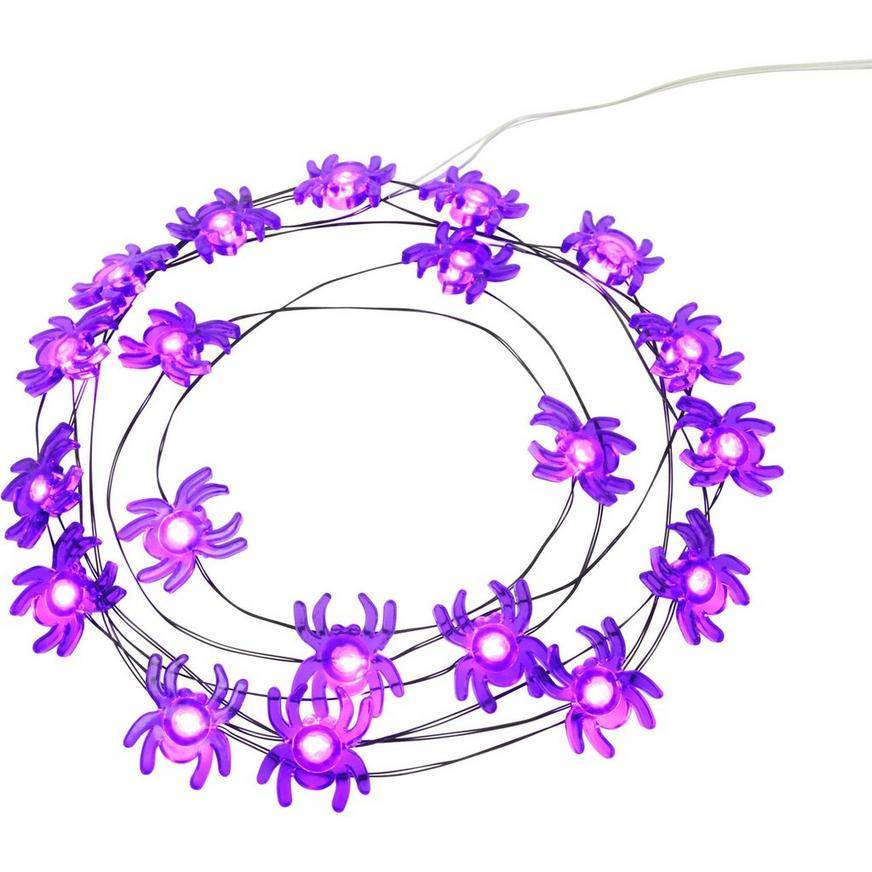 Purple Spider Halloween LED Plastic String Lights, 20 Bulbs, 6.3ft