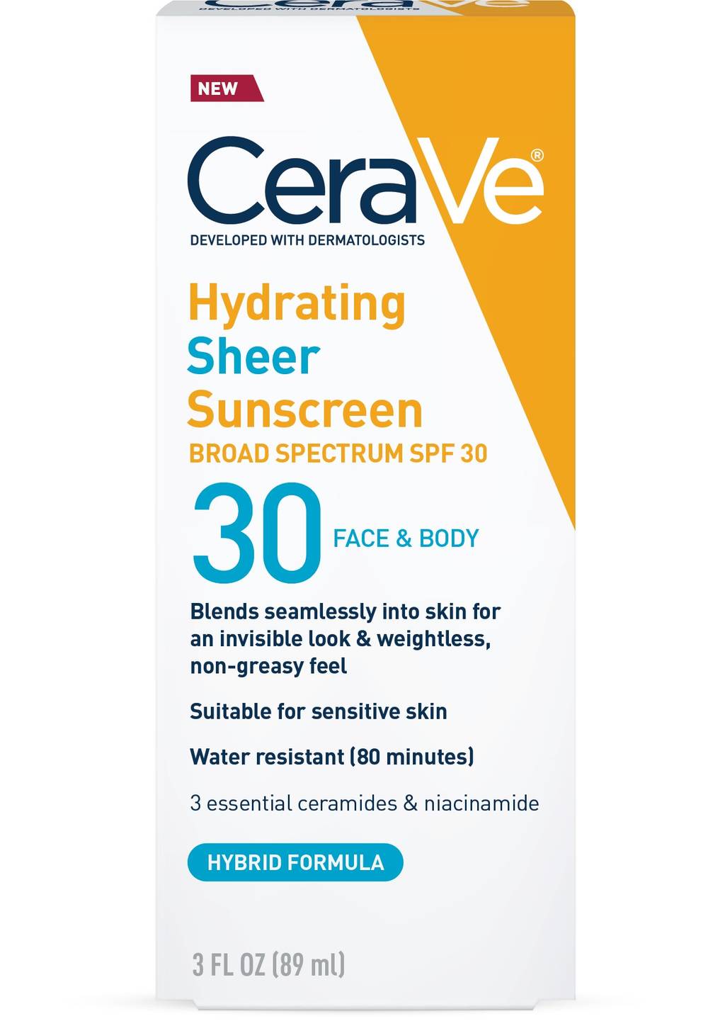 CeraVe Hydrating Sheer Sunscreen Braod Spectrum SPF 30 for Face & Body - 3 fl oz