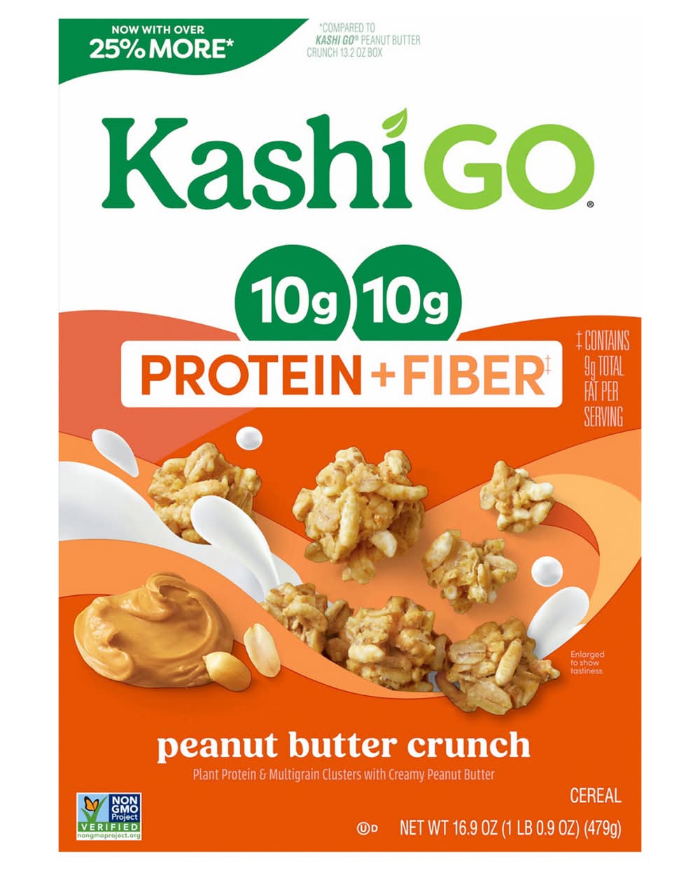 Kashi GO Protein + Fiber Cold Cereal, Peanut Butter Crunch (16.9 oz)