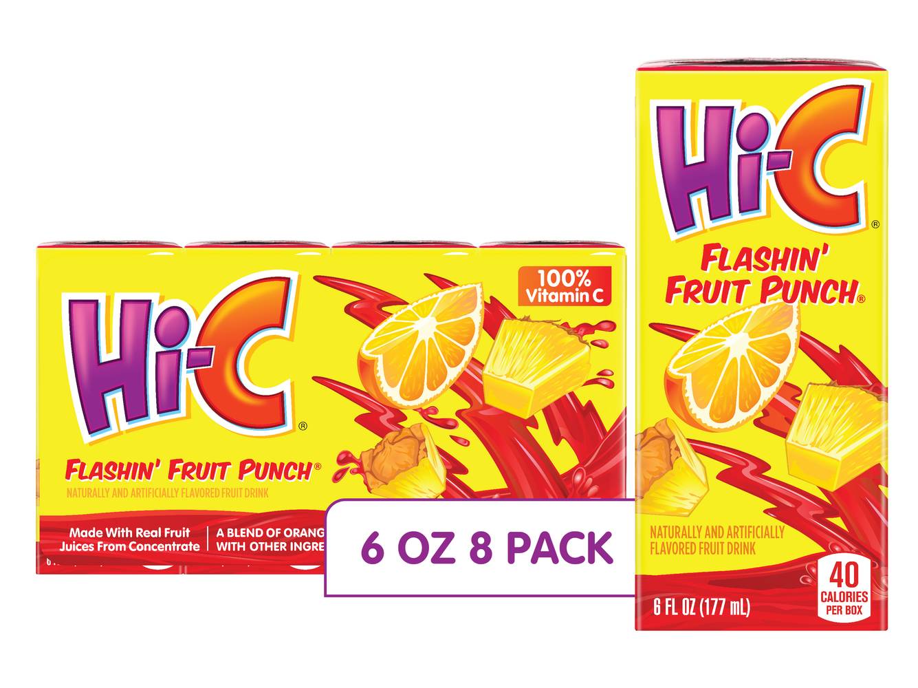 Hi-C Flashin Fruit Punch Fruit Drink, Pineapple-Orange (48 fl oz, 8 ct)