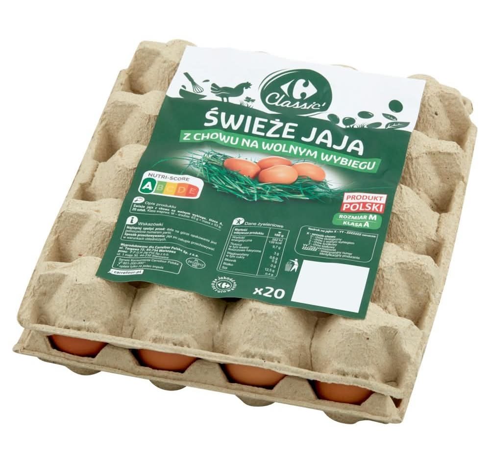 Carrefour Classic Świeże jaja z chowu na wolnym wybiegu M 20 sztuk