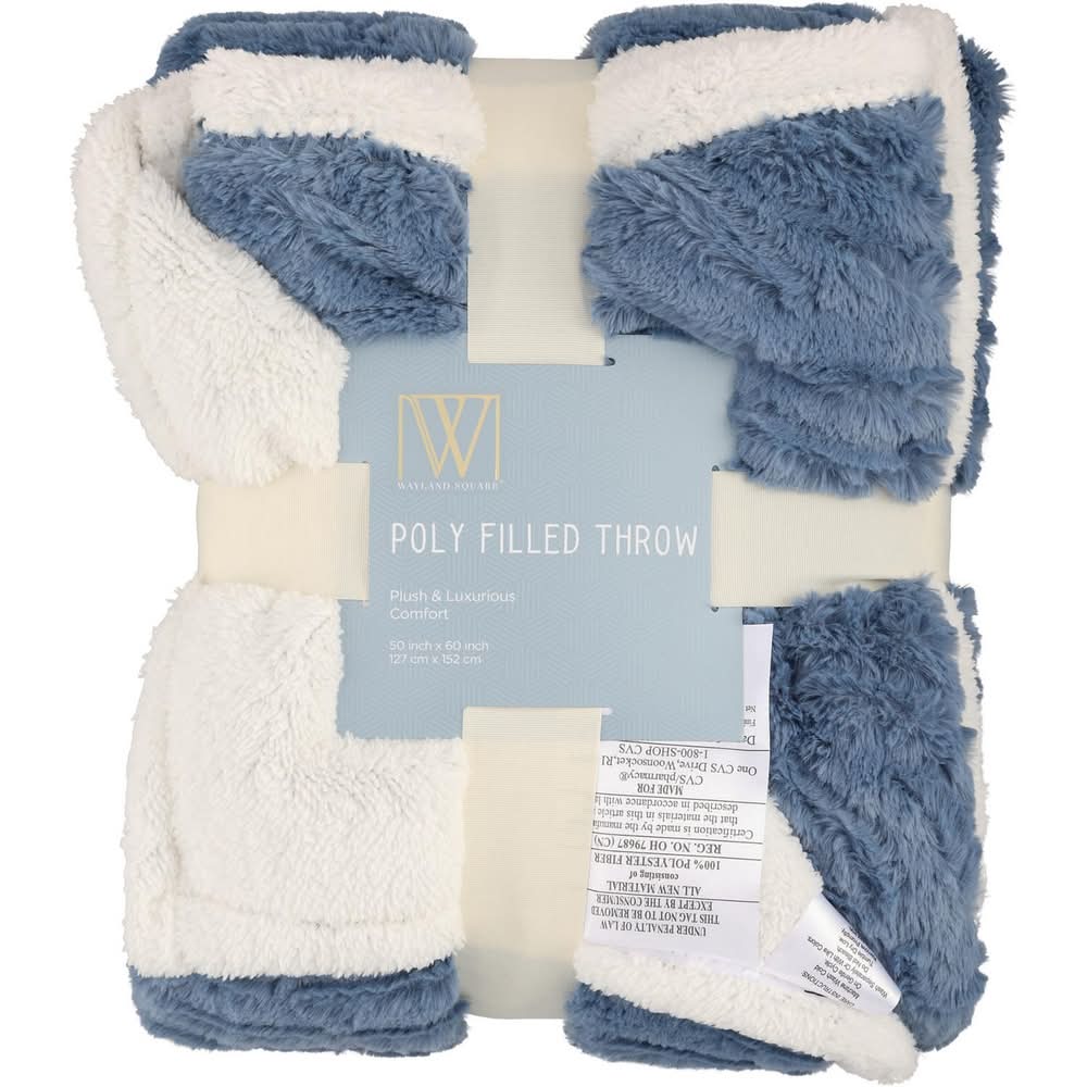 Wayland Square Poly Filled Throw Blanket, 50x60 in, Blue