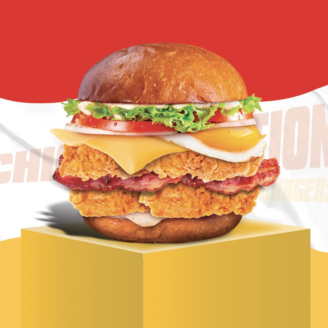 Menu supreme chicken burger 🍔🍗🍟🥚🥓