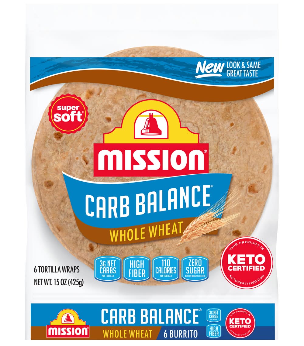 Mission Carb Balance Super Soft Whole Wheat Burrito Tortilla Wraps (15 oz, 6 ct)