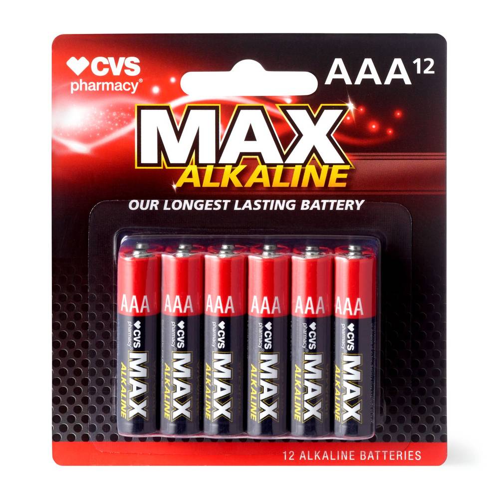 Cvs Max Alkaline Batteries, Aaa, 1.5 Volt, 12 Ct