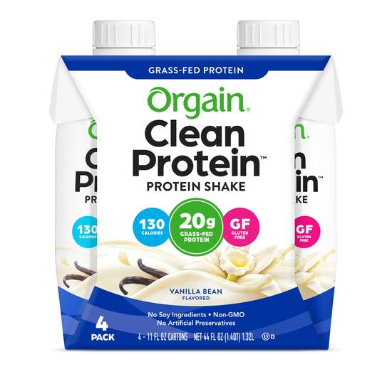 Orgain Clean Protein Grass Fed Protein Shake Vanilla Bean (11 oz x 4 ct)