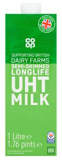 Co-op British Semi-Skimmed Longlife UHT Milk 1.76 Pints/1 Litre