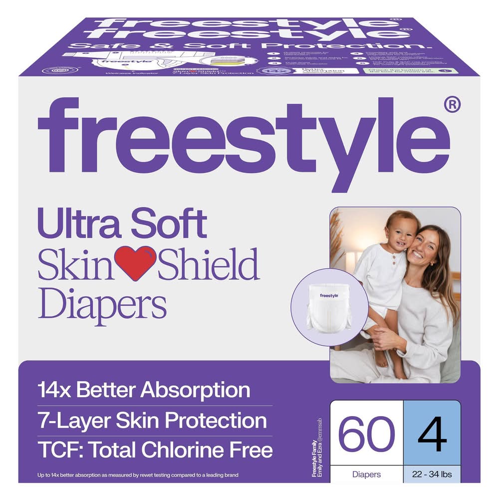 FreeStyle Total Chlorine Free 14x Better Absorption Hypoallergenic Baby Diapers, 4 (60 ct)