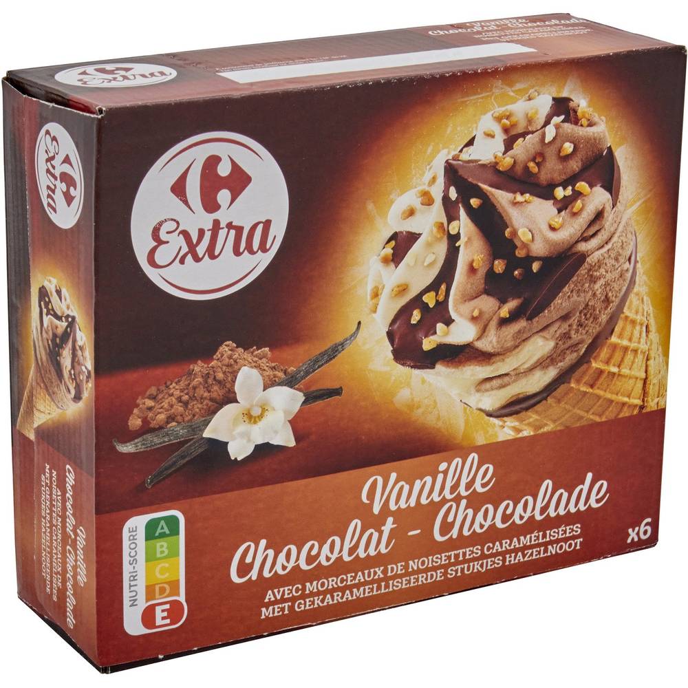Carrefour Extra - Glace cône vanille chocolat (408g)