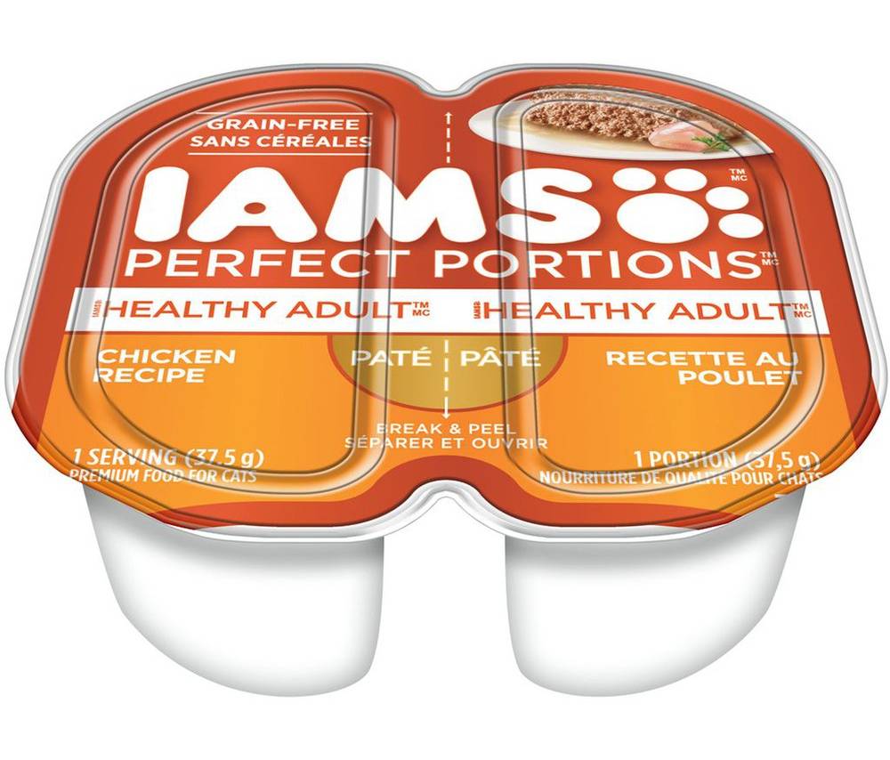 Iams nourriture pour chat en pâté healthy adult recette au poulet (2x37,5 g) - perfect portions paté healthy adult chicken recipe (75 g)