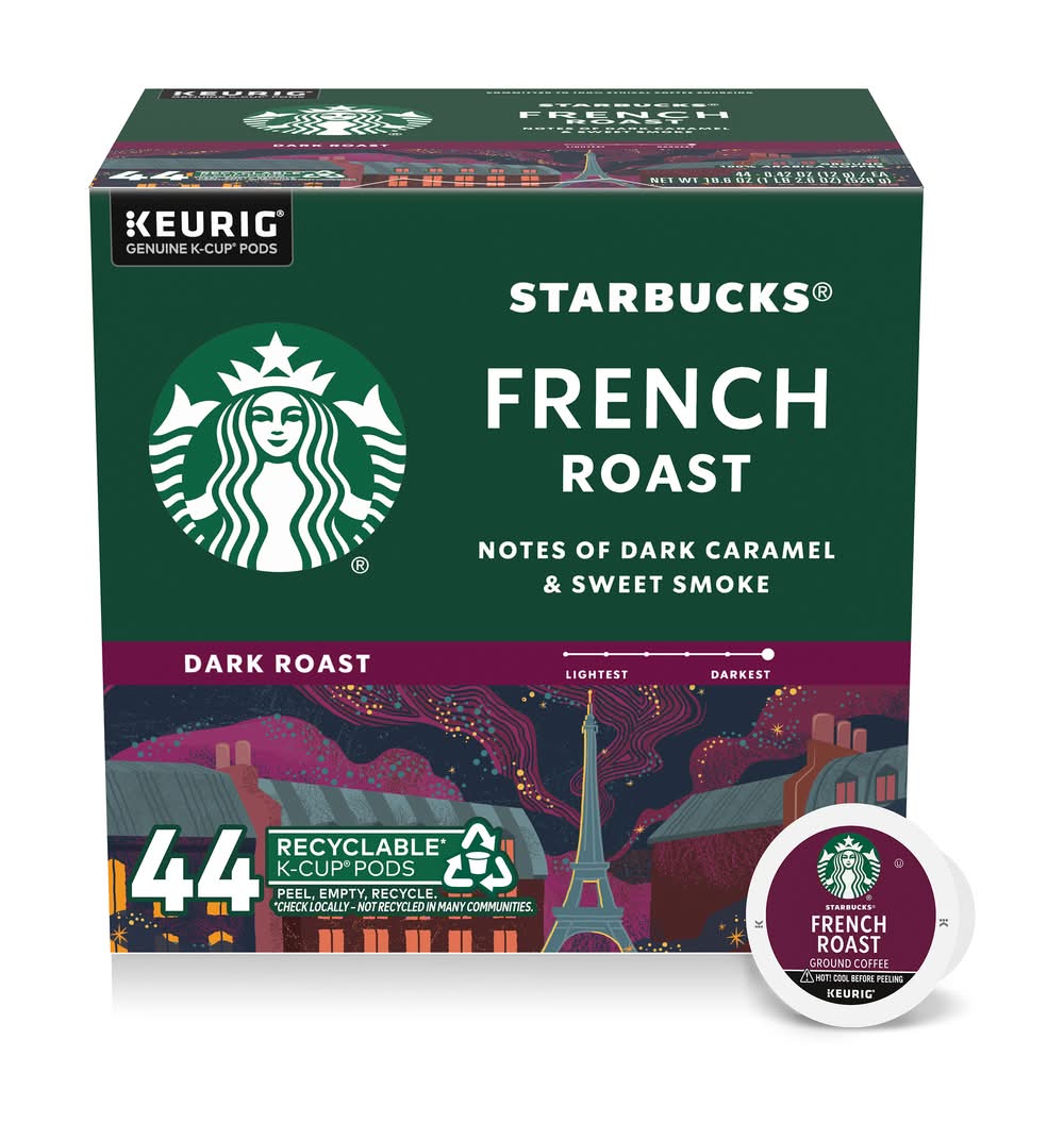 Starbucks French Dark Roast Coffee K-Cup Pods, Dark Caramel & Sweet Smoke (18.6 oz, 44 ct)