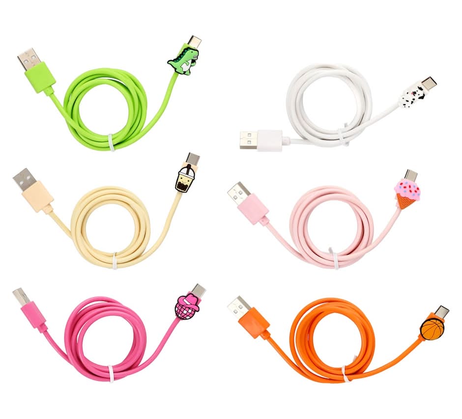 Novelty Type C Charging Cables, 9 in, Assorted (6 ct)