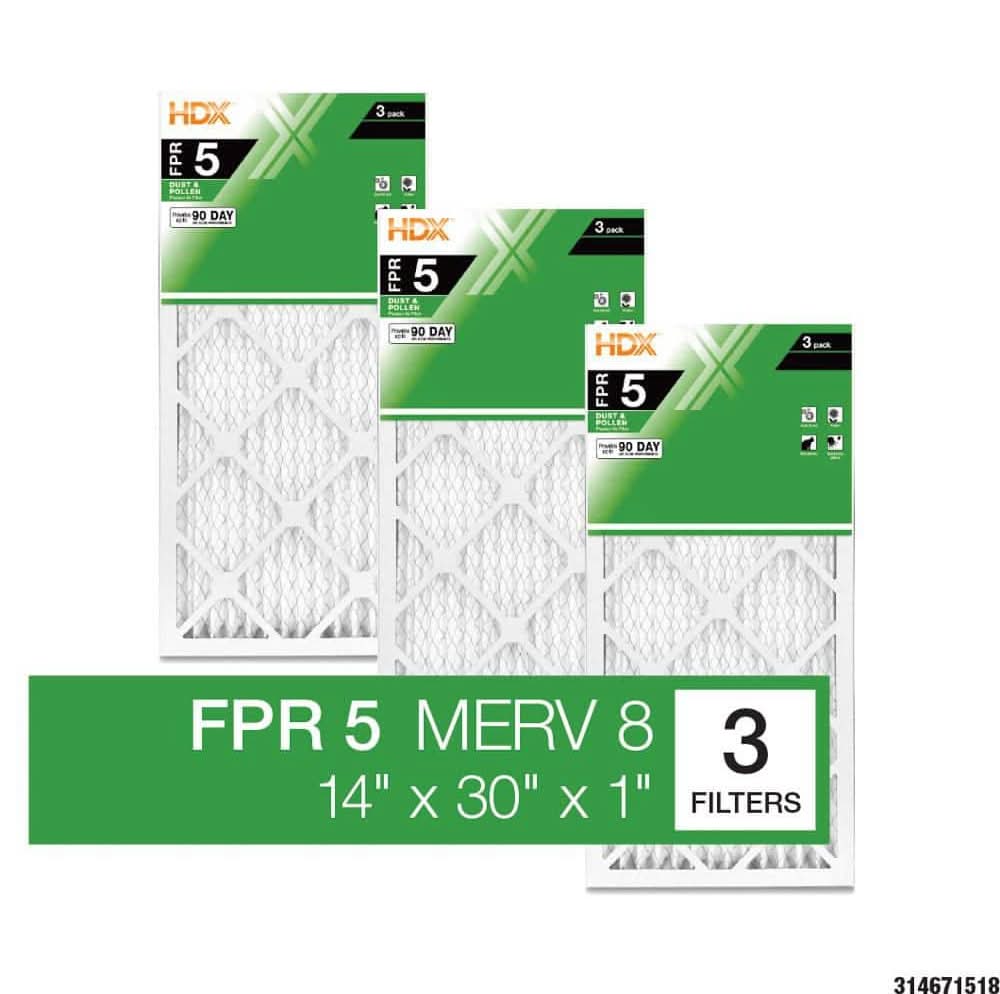 Hdx 14 In. X 30 In. X 1 In. Standard Pleated Furnace Air Filter Fpr 5, Merv 8 (3-Pack)