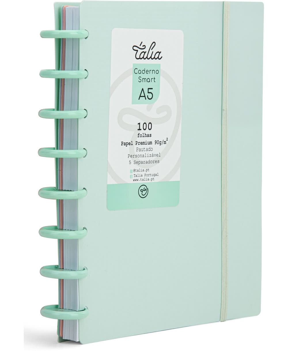Caderno Smart A5 com Elástico 100 Folhas Verde Pastel Talia