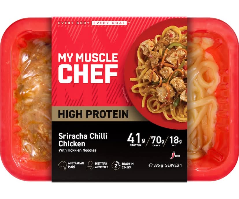 My Muscle Chef High Protein Sriracha Chilli Chicken with Hokkien Noodles 395g