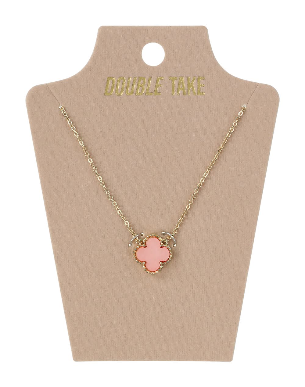 Double Take Clover Charm Necklace Pink