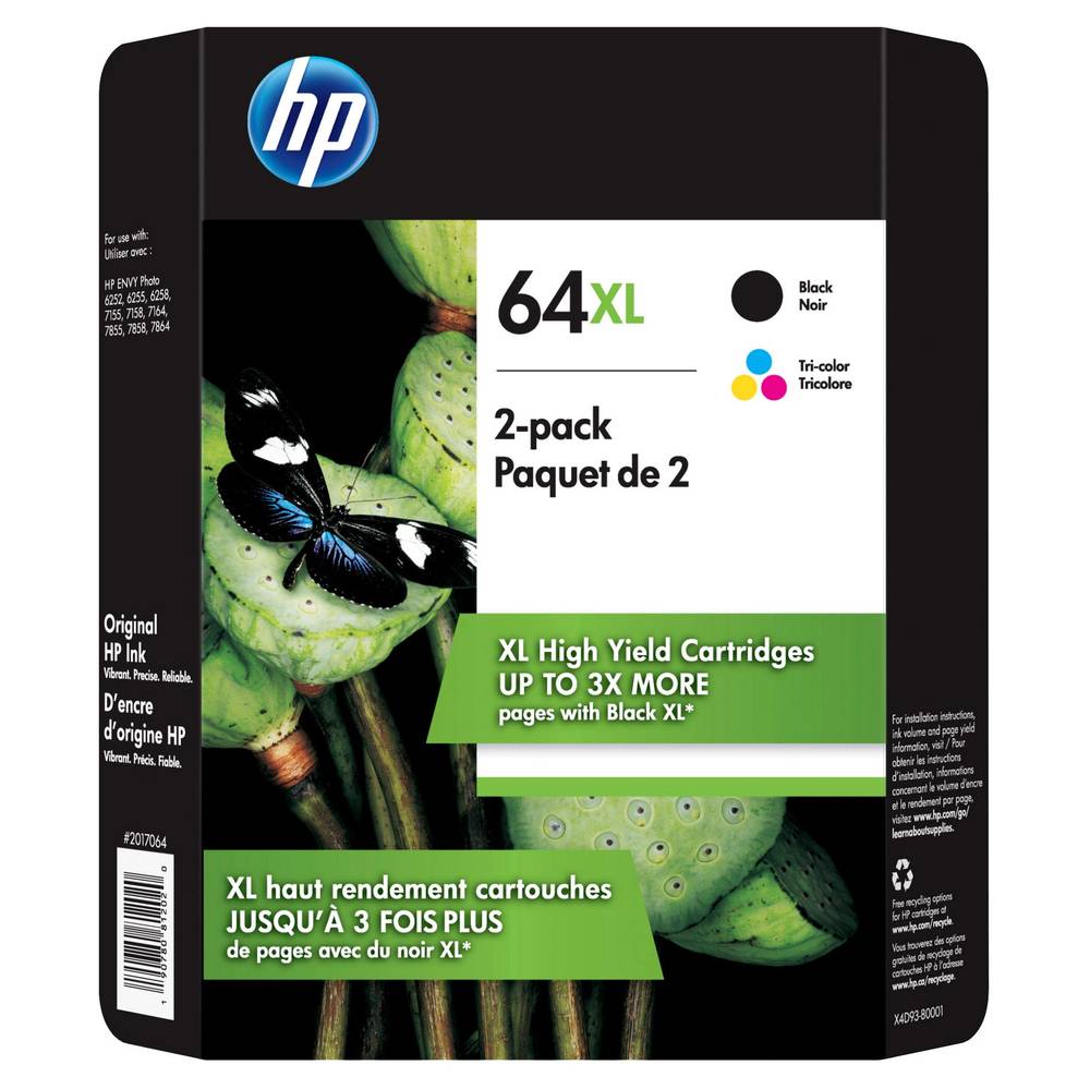 HP 64XL High Yield Ink Cartridge, Black & Tri-Color, 2-Count