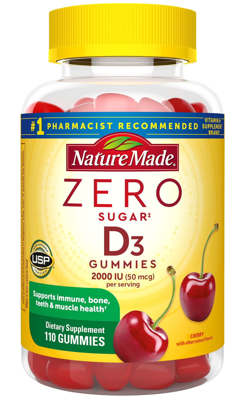 Nature Made Zero Sugar Vitamin D3 Gummies, Cherry (110 ct)