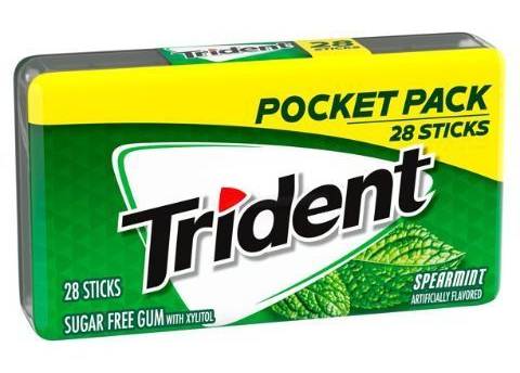 Trident Pocket Pack Gum Spearmint 28 Pieces