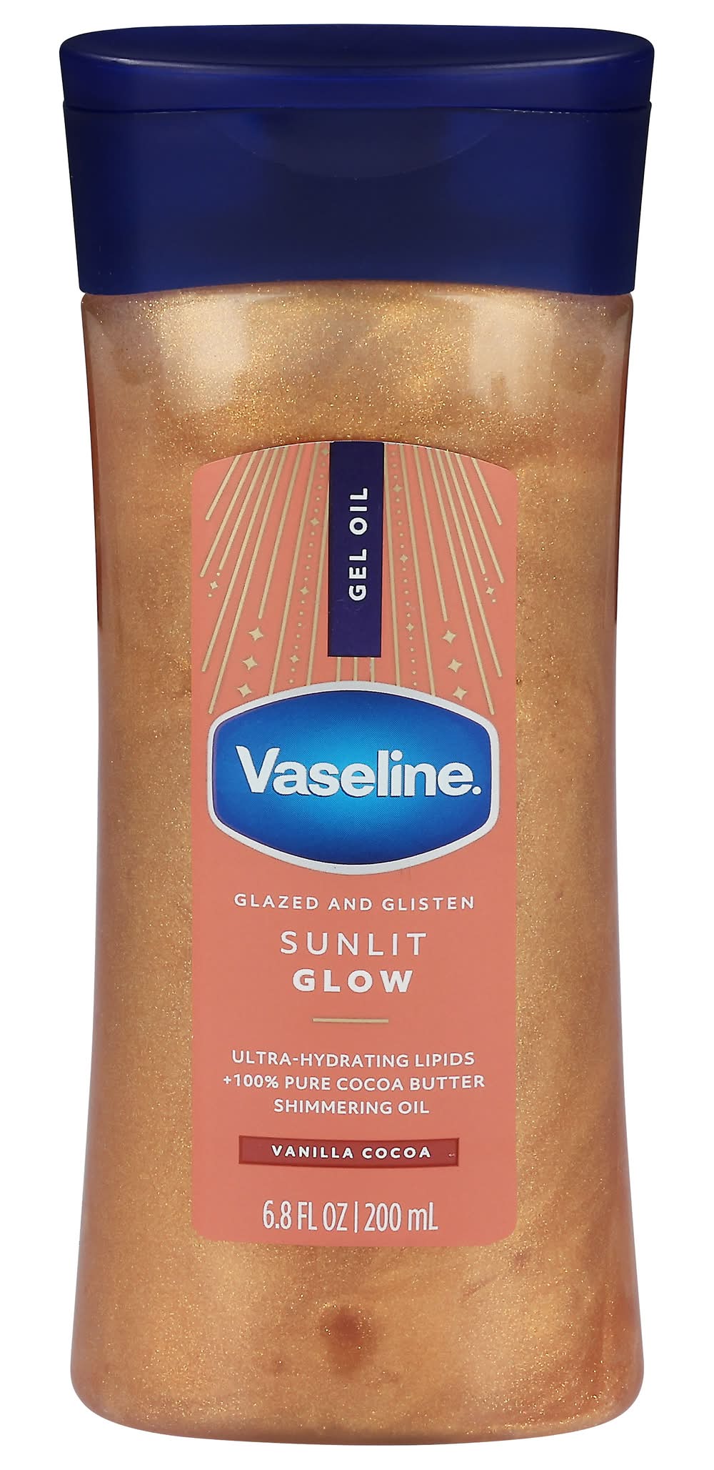 Vaseline Glazed & Glisten Sunlit Glow Shimmering Body Oil, Vanilla Cocoa (6.8 fl oz)