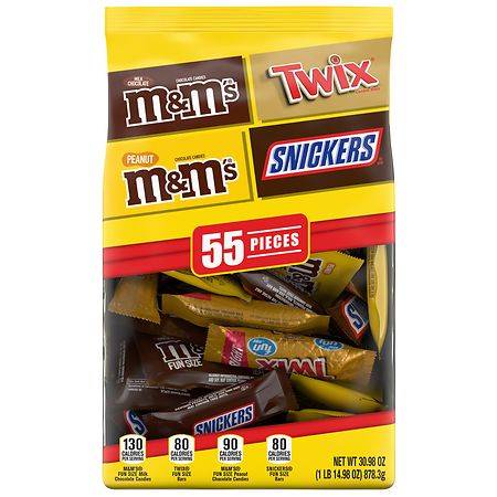 Mars Snickers, Twix, M&M¿s & M&M¿s Peanut Fun Size Chocolate Candy Bars Variety Bag - 30.98 oz