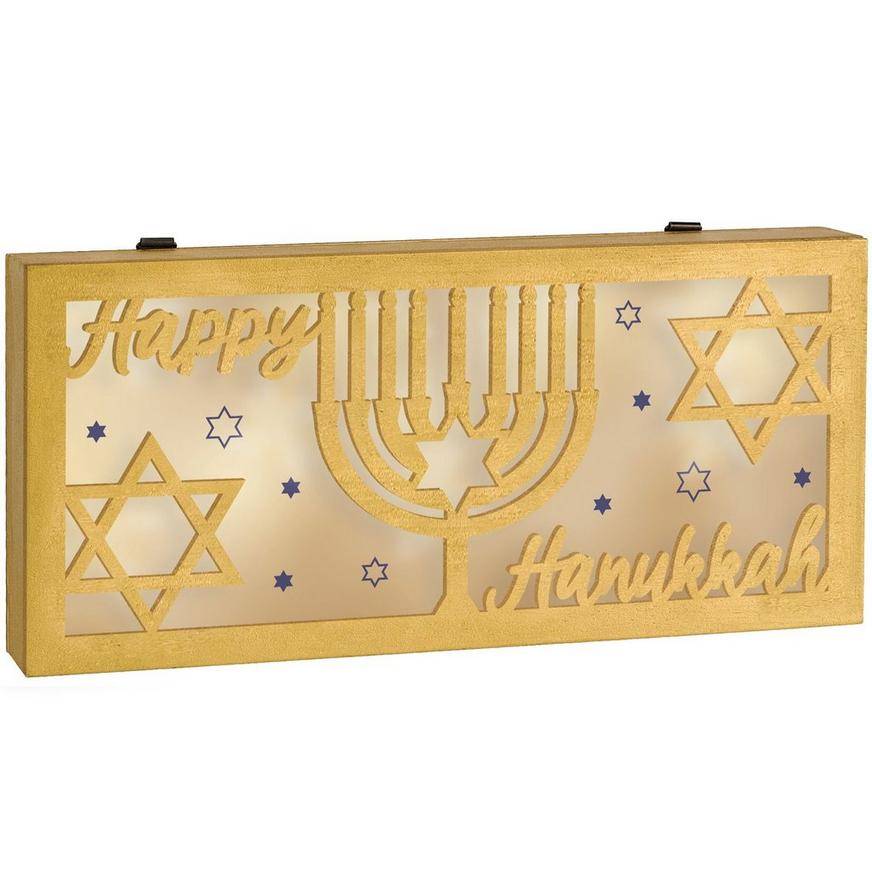 Light-Up Hanukkah Wood Shadow Box, 11.8in x 5.5in