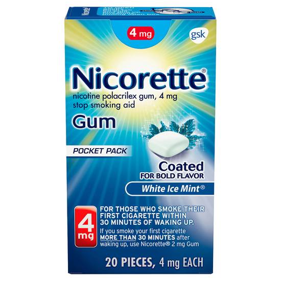Nicorette Pocket White Ice Mint Stop Smoking Aid Gum 4 mg (20 ct)