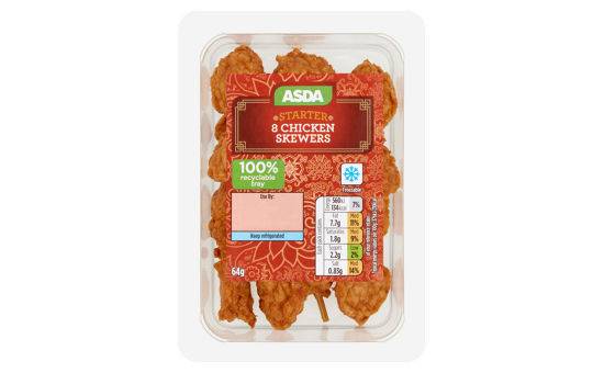 Asda 8 Starter Chicken Skewers 64g