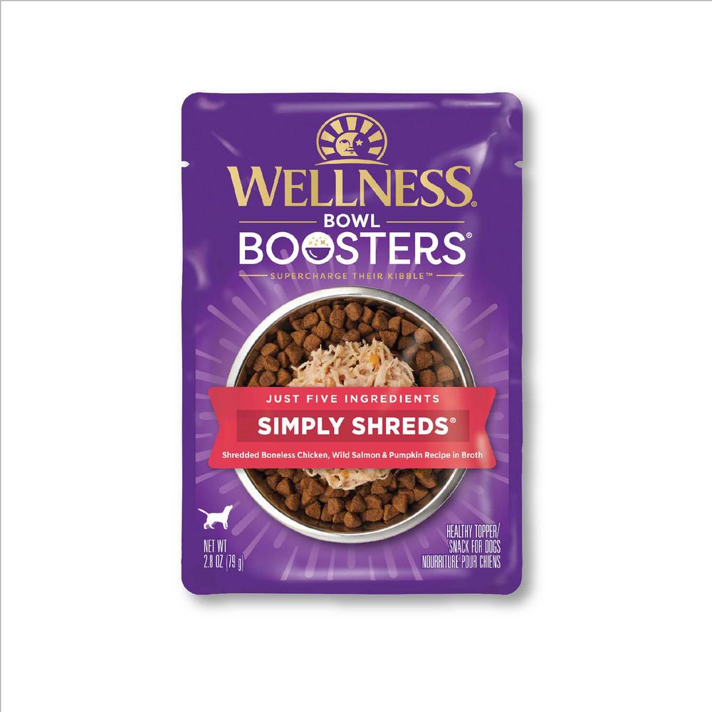 Wellness Bowl Boosters Simply Shreds Natural Grain Free Wet Dog Food Mixer or Topper, Wild Salmon & Pumpkin , Pouch (pack of 12)