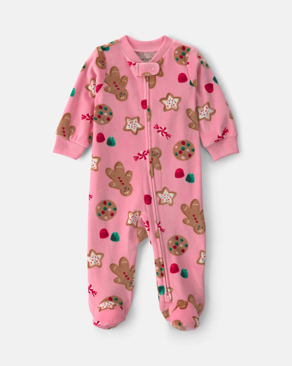 Baby Girl Christmas Gingerbread 2-Way Zip DreamPlush Sleep & Play Pajamas - Pink - 9M