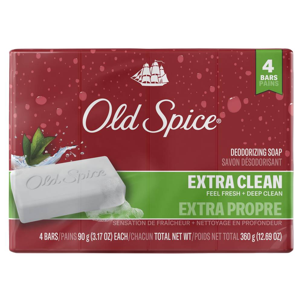 Old Spice Deodorant Soap Bar For Men, Extra Clean (4 ct)