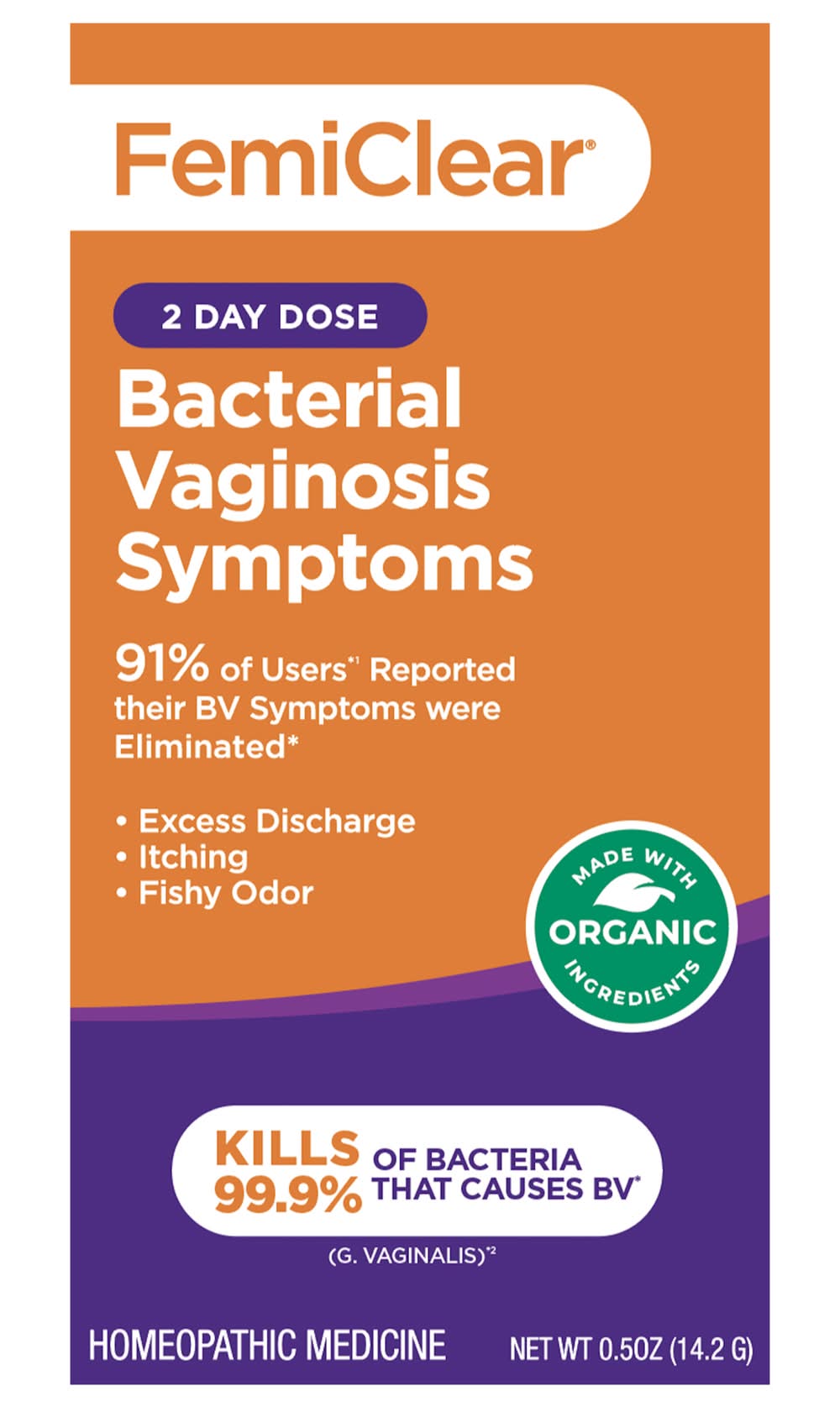 FemiClear 2-Day Bacterial Vaginosis Treatment (0.5 oz)