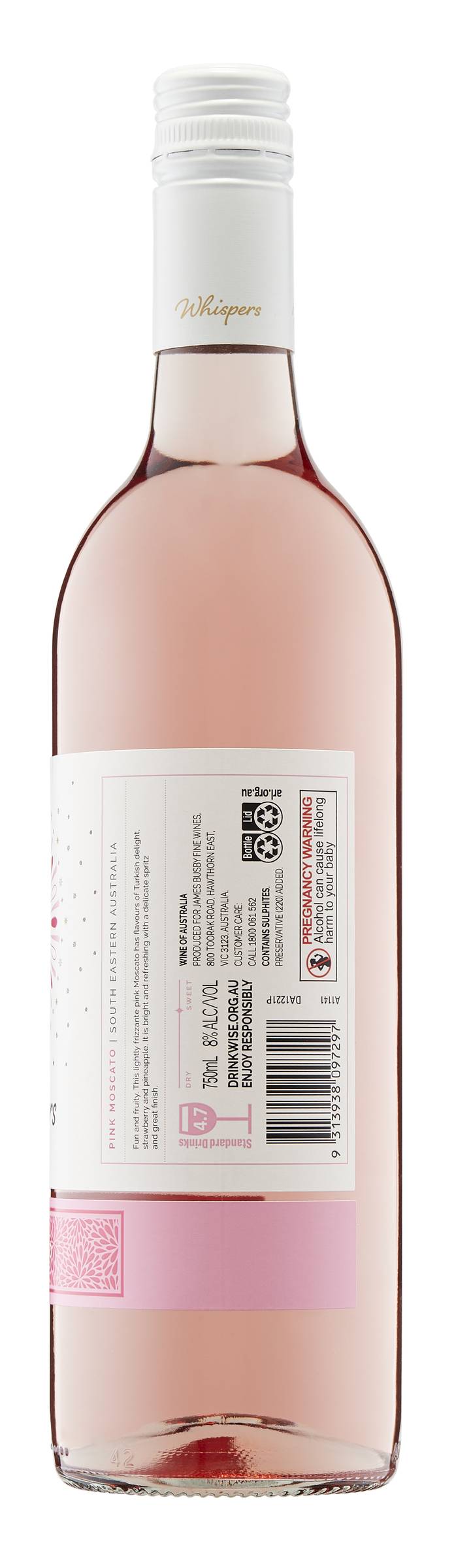 Whispers Pink Moscato 750ml
