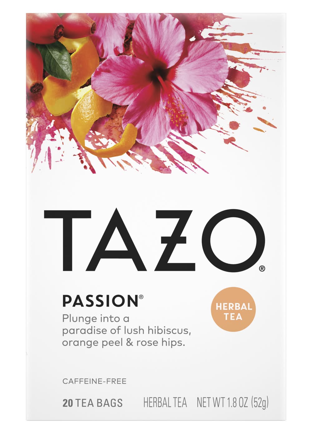 Tazo Passion Caffeine-Free Herbal Tea Bags, Passion Fruit (1.8 oz, 20 ct)