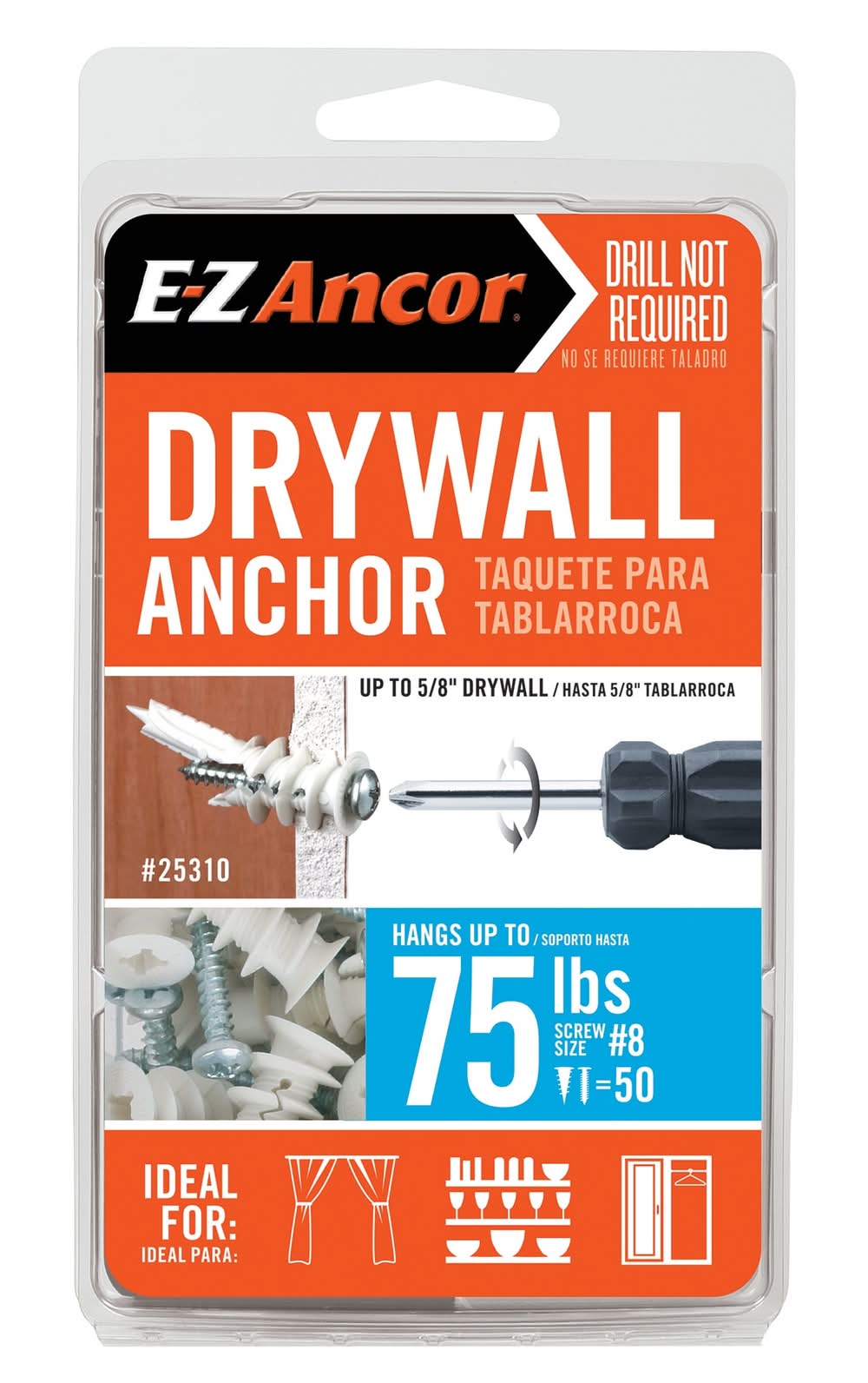 E-Z Ancor 75-lb #8 x 1-1/4-in Self-Drilling Anchors with Screws Included 50 -Pack