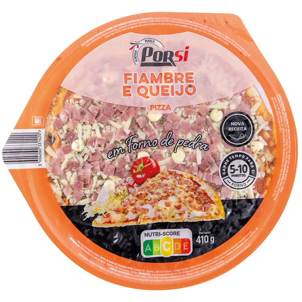PorSi - Pizza Fiambre e Queijo em Forno de Pedra, embalagem de 410g