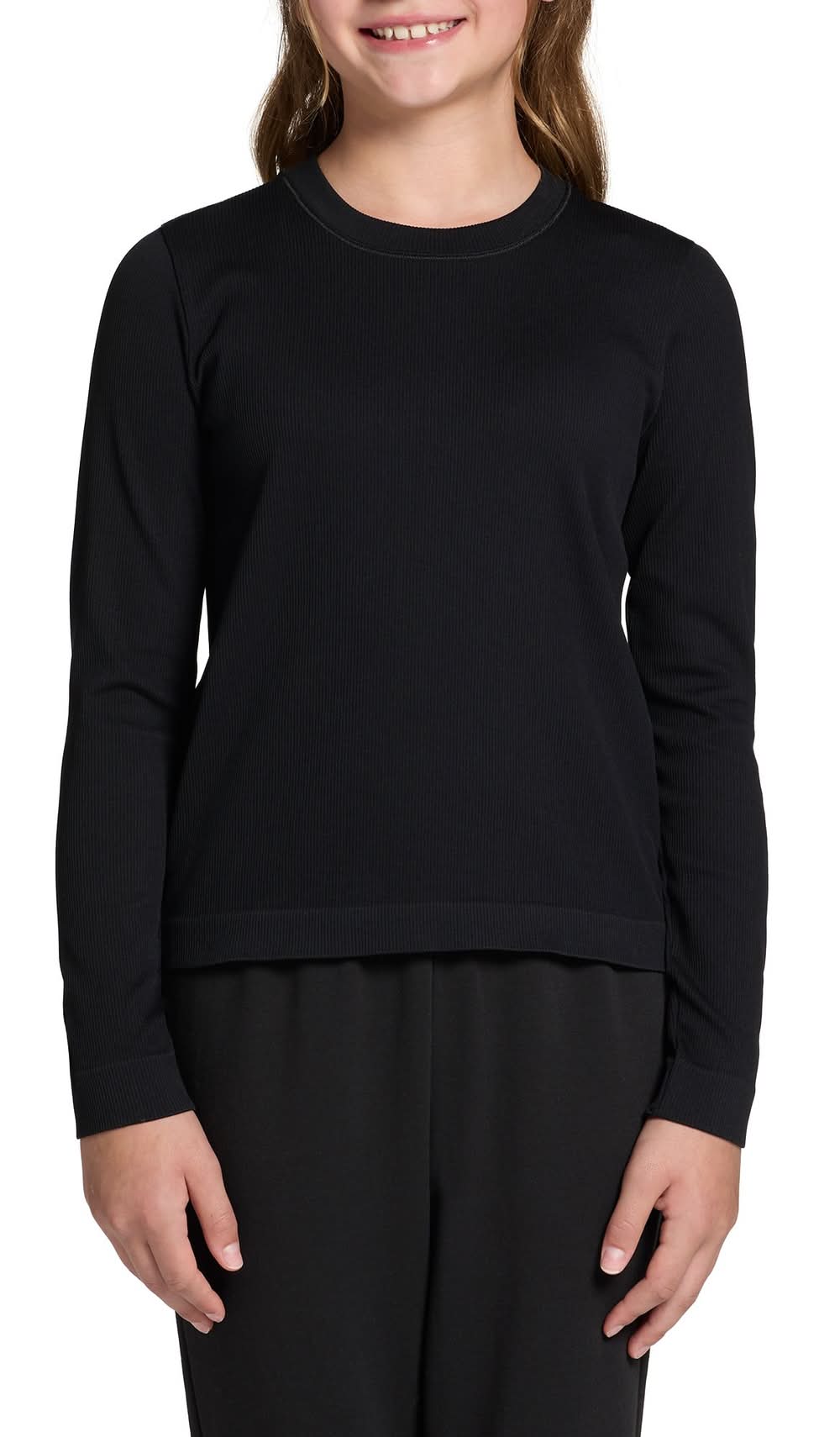 DSG Girls' Momentum Seamless Long Sleeve Shirt (Pure Black, S)