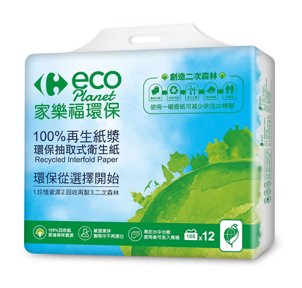 家樂福環保抽取式衛生紙100PCX12 <100PC抽 x 12 x 1PC串>