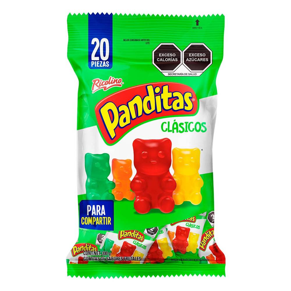 Ricolino · Panditas clásicos gomitas dulces, fresa-limón-piña-naranja (20 un)