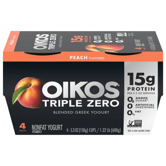 Oikos Triple Zero Peach Blended Greek Yogurt (4 ct)