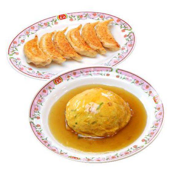 天津飯セット (天津飯・餃子) Tenshin-Han (Omelette on Rice) Set